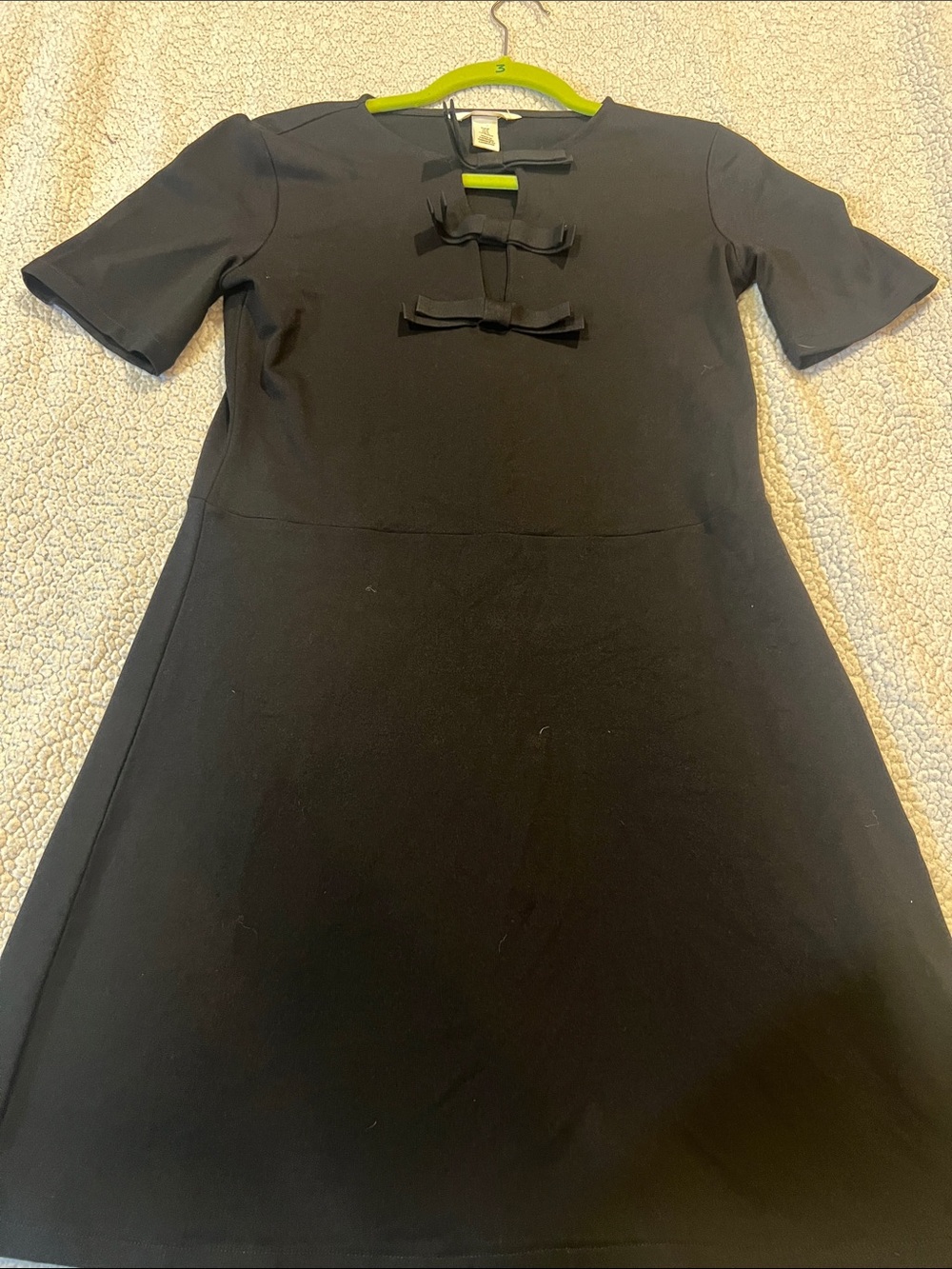 H&M Black Short-Sleeve A-Line Dress with Front Bow Details